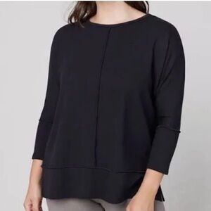 Spanx Perfect Length Dolman Sweatshirt Black 3/4 Sleeve Athleisure Loungewear